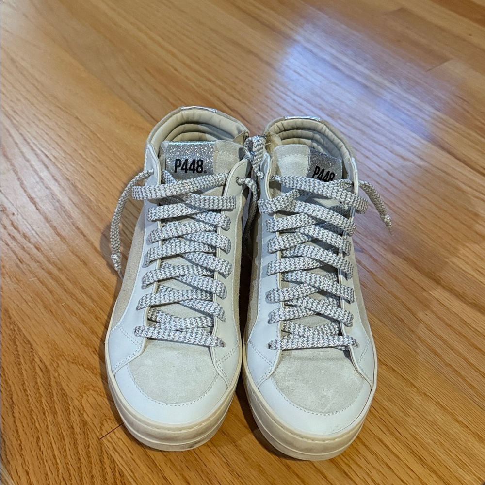 P448 Cream and Gray High-Top Sneakers sz 37